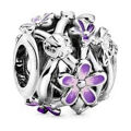 Miçangas Femininas Pandora Openwork Purple Daisy Prateado Roxo