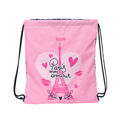 Saco Mochila com Cordas Safta Paris Cor de Rosa Azul Marinho 35 X 40 X 1 cm