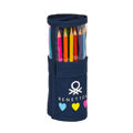 Estojo Escolar com Acessórios Benetton Love Azul Marinho (27 Peças) (7 X 20 X 7 cm)