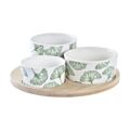 Conjunto para Aperitivos Dkd Home Decor Folhas Bambu Grés Tropical (4 Peças) (18 X 18 X 1 cm)