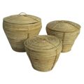 Conjunto de Cestas Dkd Home Decor com Tampa Natural Rotim Tropical (3 Peças) (35 X 35 X 30 cm)