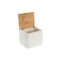 Saleiro com Tampa Dkd Home Decor Natural Porcelana Branco Bambu (10,5 X 9 X 9 cm)