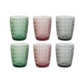 Conjunto de Copos Dkd Home Decor Verde Cinzento Cor de Rosa Cristal com Relevo 240 Ml (6 Unidades)