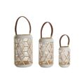 Conjunto de Castiçais Dkd Home Decor Branco Dourado Pele Metal 25 X 25 X 45 cm (3 Unidades)