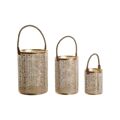 Conjunto de Castiçais Dkd Home Decor Branco Dourado Juta Metal 25 X 25 X 35 cm (3 Unidades)