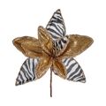 Flor Decorativa Zebra 24 cm Natal Dourado Branco