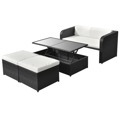 Conjunto Lounge de Jardim C/ Almofadões Vime Pe Preto 4 pcs