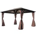 Tendas Exterior Gazebo com Cortina 400 X 300 cm Alumínio Castanho