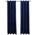 Cortinas Blackout com Argolas 2 pcs 140x175cm Veludo Azul Escuro