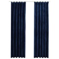 Cortinas Blackout C/ Ganchos 2 pcs 140x175cm Veludo Azul Escuro