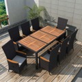 Conjunto Jantar Exterior Vime Pe Madeira de Acácia Preto 9 pcs