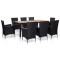 Conjunto Jantar Exterior com Almofadões Vime Pe Preto 9 pcs