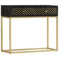 Mesa Consola 90x30x75 cm Maciça Preto e Dourado