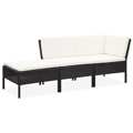 Conjunto Lounge de Jardim com Almofadões Vime Pe Preto 3 pcs