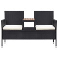 Banco de Jardim 2 Lugares com Mesa Centro 143 cm Vime Pe Preto