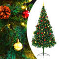 Árvore de Natal Artificial C/ Enfeites e Luzes LED 210 cm Verde
