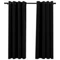 Cortinas Opacas Aspeto Linho C/ Ilhós 2 pcs 140x175 cm Preto