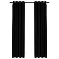 Cortinas Opacas Aspeto Linho C/ Ilhós 2 pcs 140x225 cm Preto