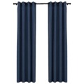 Cortinas Opacas Aspeto Linho C/ Ilhós 2 pcs 140x225 cm Azul