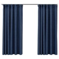 Cortinas Opacas Aspeto Linho C/ Ganchos 2 pcs 140x175 cm Azul