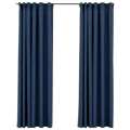 Cortinas Opacas Aspeto Linho com Ganchos 2 pcs 140x225 cm Azul