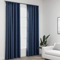 Cortinas Opacas Aspeto Linho com Ganchos 2 pcs 140x225 cm Azul