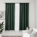 Cortinas Opacas Aspeto Linho C/ Ganchos 2 pcs 140x175 cm Verde