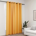 Cortina Opaca Aspeto de Linho com Ilhós 290x245 cm Amarelo