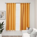 Cortinas Opacas Aspeto Linho C/ Ganchos 2 pcs 140x175cm Amarelo