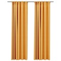 Cortinas Opacas Aspeto Linho C/ Ganchos 2 pcs 140x225cm Amarelo