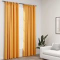 Cortinas Opacas Aspeto Linho C/ Ganchos 2 pcs 140x245cm Amarelo