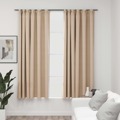 Cortinas Opacas Aspeto Linho C/ Ganchos 2 pcs 140x175 cm Bege