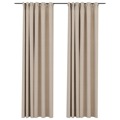 Cortinas Opacas Aspeto Linho C/ Ganchos 2 pcs 140x225 cm Bege