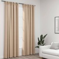 Cortinas Opacas Aspeto Linho C/ Ganchos 2 pcs 140x225 cm Bege