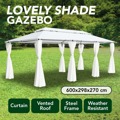 Gazebo com Cortinas 600x298x270 cm 180g/m² Branco