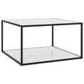 Mesa de Centro 90x90x50 cm Preto com Vidro Marmorizado Branco