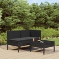 Conjunto Lounge de Jardim C/ Almofadões Vime Pe Preto 3 pcs