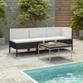 Conjunto Lounge de Jardim C/ Almofadões Vime Pe Preto 3 pcs