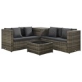 Conjunto Lounge de Jardim C/ Almofadões Vime Pe Cinzento 4 pcs