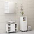 Conjunto Móveis Casa de Banho Contraplacado Branco Brilhante 3 pcs