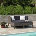 Conjunto Lounge de Jardim C/ Almofadões Vime Pe Cinzento 4 pcs