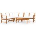 Conjunto Lounge Jardim C/ Almofadões Cor Creme Acácia Maciça 6 pcs