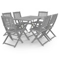 Conjunto de Jantar Jardim Madeira Acácia Maciça Cinzento 7 pcs