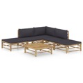 Conjunto Lounge Jardim em Bambu C/ Almofadões Cinza-escuro 6 pcs