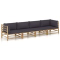 Conjunto Lounge Jardim em Bambu C/ Almofadões Cinza-escuro 4 pcs