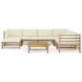 Conjunto Lounge P/ Jardim em Bambu C/ Almofadões Branco Nata 8 pcs