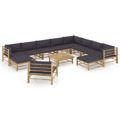 Conjunto Lounge Jardim em Bambu C/ Almofadões Cinza-escuro 12 pcs