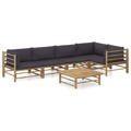 Conjunto Lounge Jardim em Bambu C/ Almofadões Cinza-escuro 6 pcs