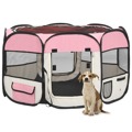 Parque Dobrável P/ Cão C/ Saco de Transporte 110x110x58cm Rosa