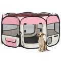 Parque Dobrável P/ Cão C/ Saco de Transporte 125x125x61cm Rosa